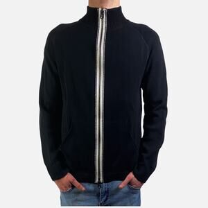 Tapout Black White Piping Funnel Neck Cardigan Sweater Sz M